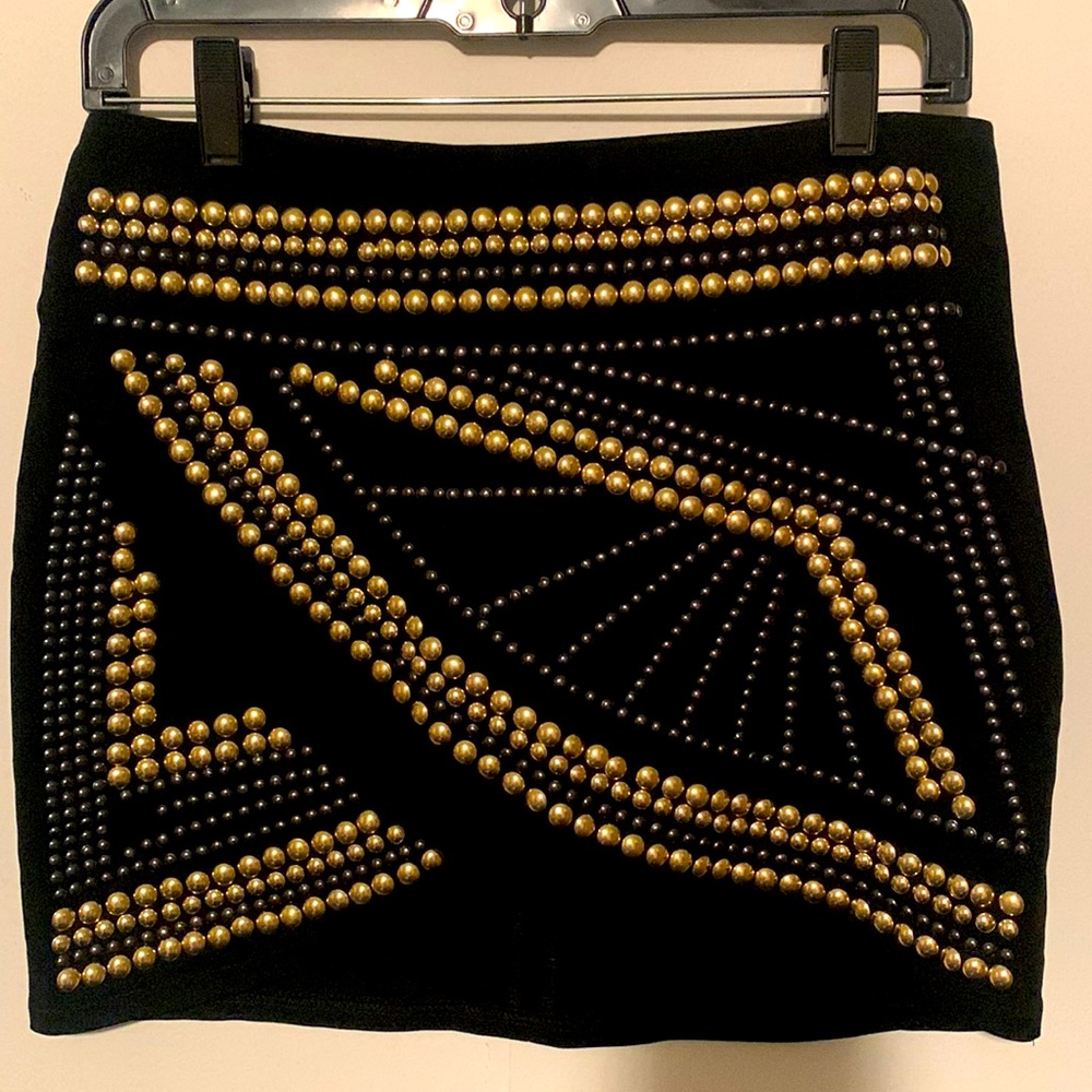 Black and Gold Embellished Mini Skirt